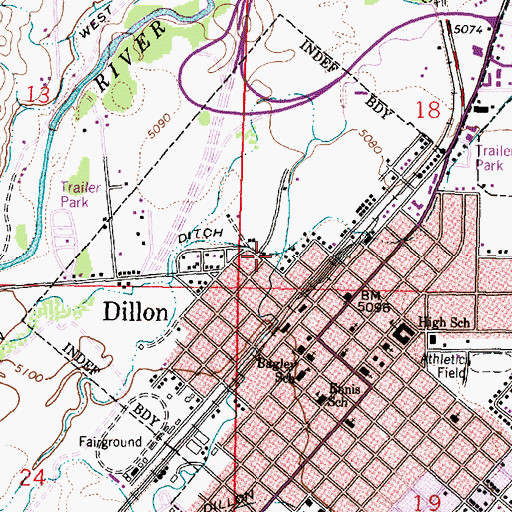 Topographic Map of West Side Park, MT