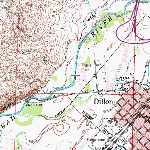 Topographic Map of Dillon KOA Kampground, MT
