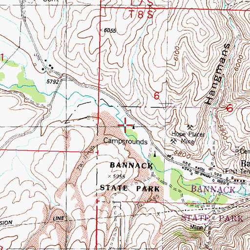 Topographic Map of Bannack Campground, MT