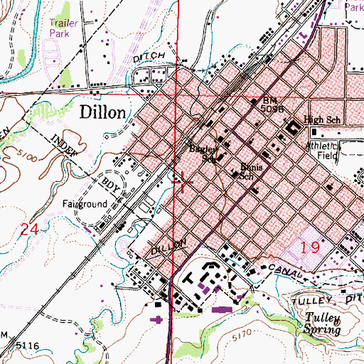 Topographic Map of Dillon City Library, MT