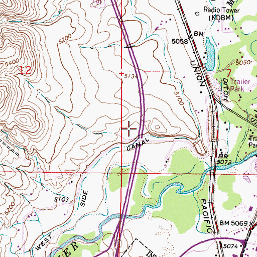Topographic Map of West Side Canal Bridge, MT