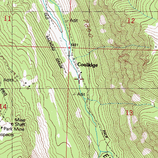 Topographic Map of Coolidge Post Office (historical), MT