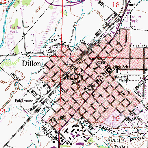 Topographic Map of Dillon Post Office, MT