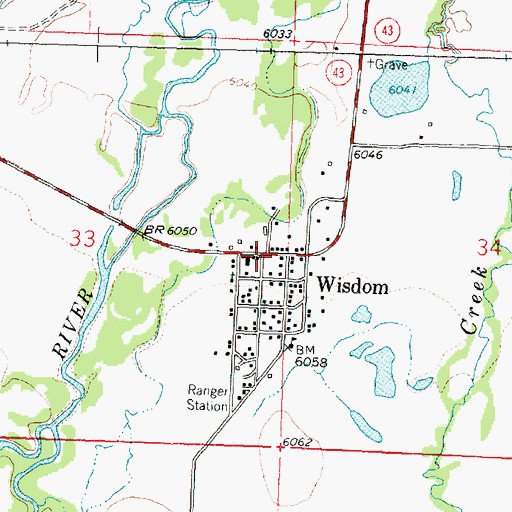 Topographic Map of Wisdom Post Office, MT