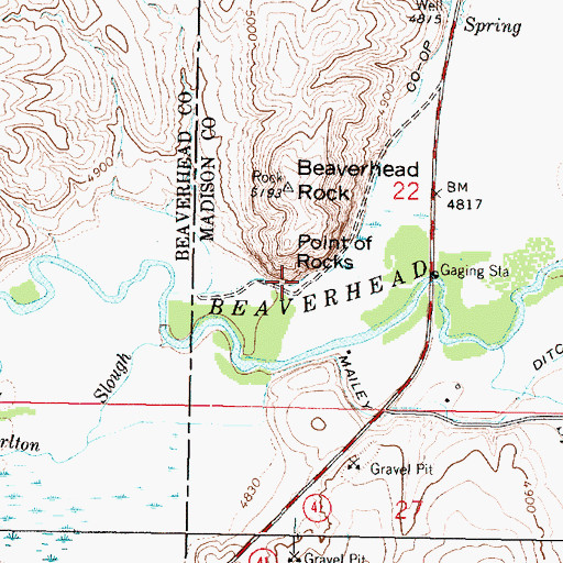Topographic Map of Beaverhead Rock State Park, MT