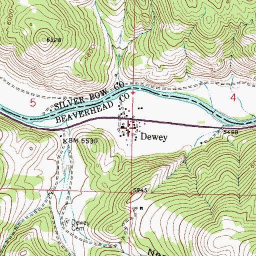 Topographic Map of Dewey School (historical), MT
