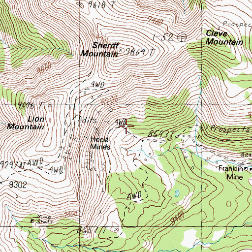 Topographic Map of Hecla (historical), MT