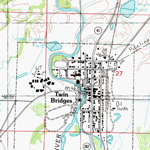 Topographic Map of Twin Bridges School, MT