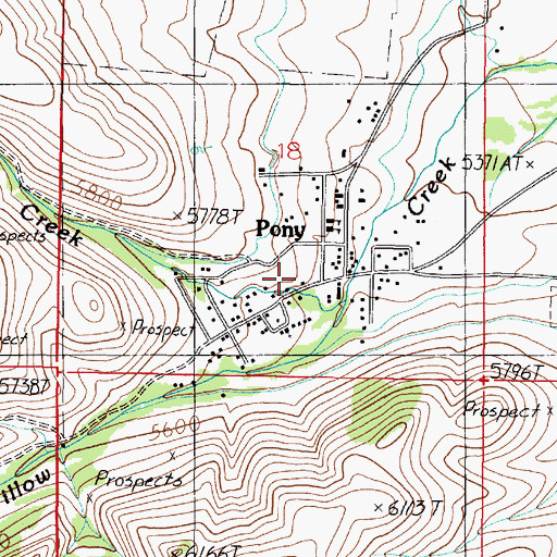 Topographic Map of Pony Catholic Church (historical), MT