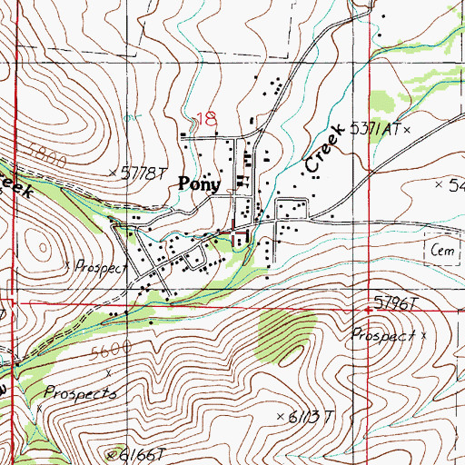 Topographic Map of Pony Post Office, MT