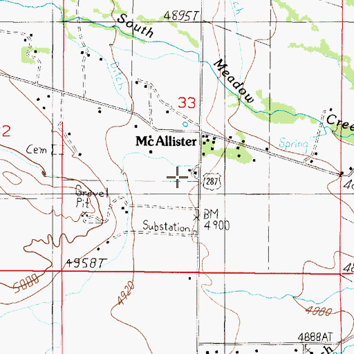 Topographic Map of McAllister Post Office, MT