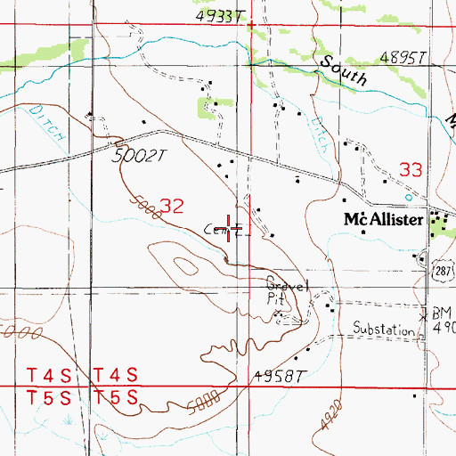 Topographic Map of McAllister Cemetery, MT