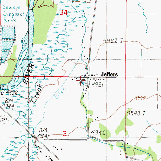 Topographic Map of Jeffers Post Office (historical), MT
