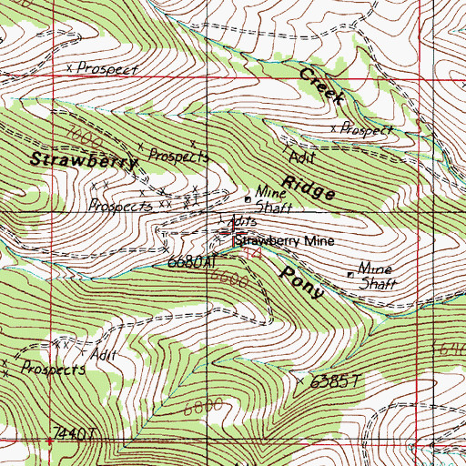 Topographic Map of Strawberry (historical), MT
