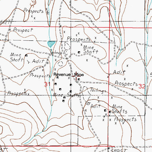 Topographic Map of Revenue (historical), MT