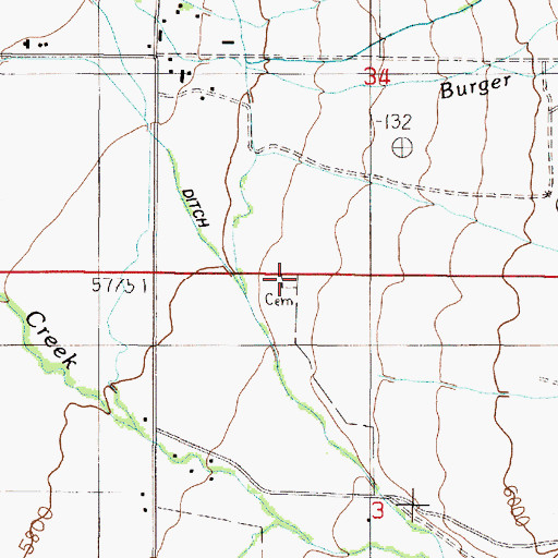 Topographic Map of Bear Creek Cemetery, MT