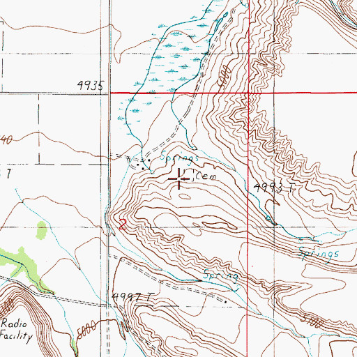 Topographic Map of Evans Cemetery, MT