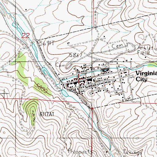 Topographic Map of Virginia City Post Office, MT