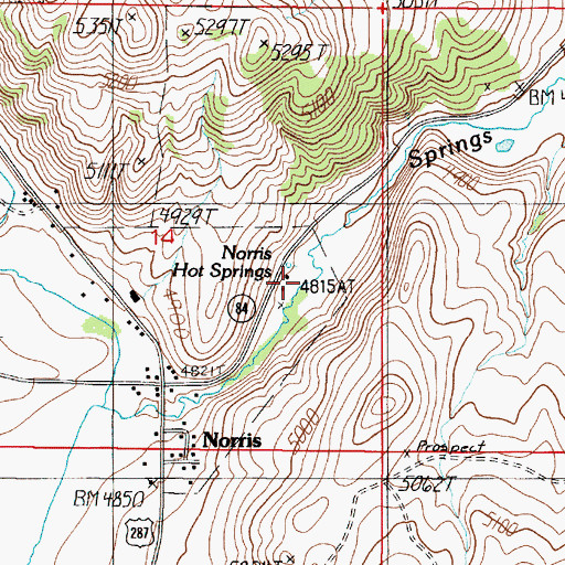 Topographic Map of Beartrap Hot Springs Campground, MT