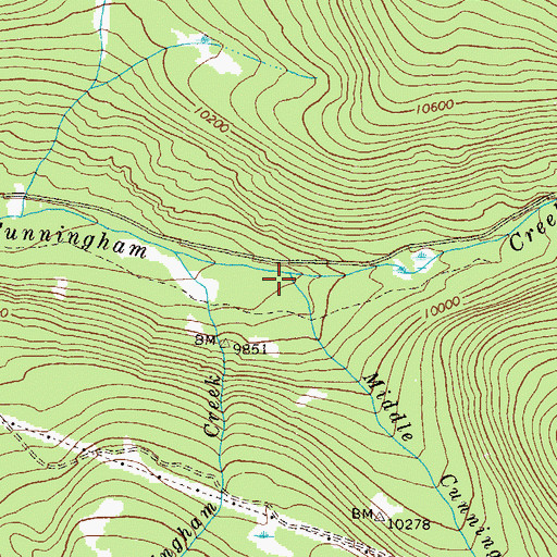 Topographic Map of Middle Cunningham Creek, CO