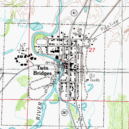 Topographic Map of Twin Bridges City Park Rest Area, MT