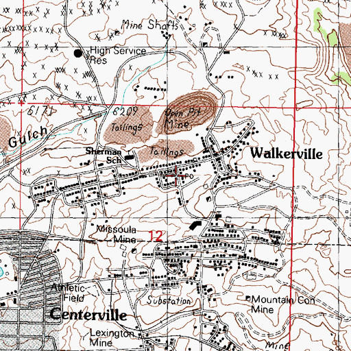 Topographic Map of Walkerville Post Office (historical), MT