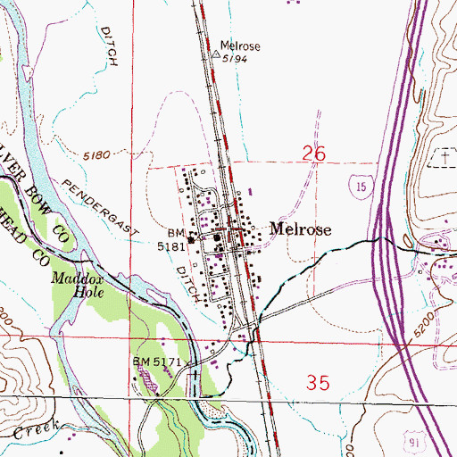 Topographic Map of Melrose, MT