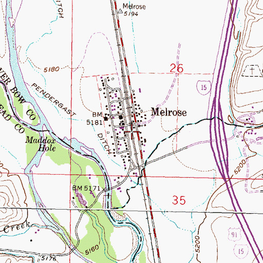 Topographic Map of Melrose Post Office, MT