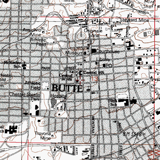 Topographic Map of Butte Police Department, MT
