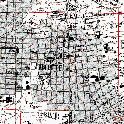 Topographic Map of Butte - Silver Bow Fire Department Station 1, MT