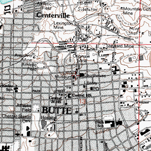 Topographic Map of Butte - Silver Bow Courthouse, MT