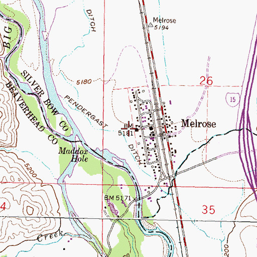 Topographic Map of Melrose School, MT