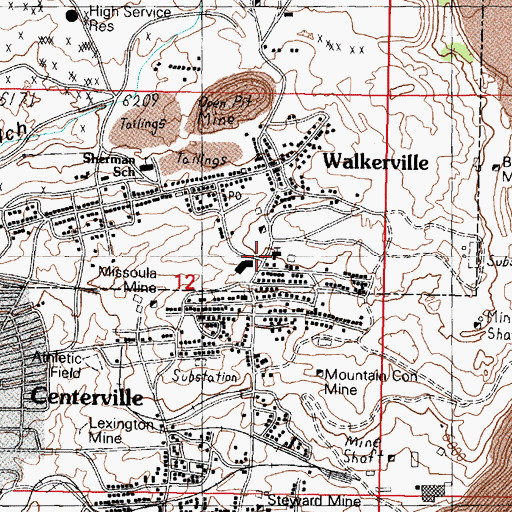 Topographic Map of Saint Lawrence O'Toole Church, MT