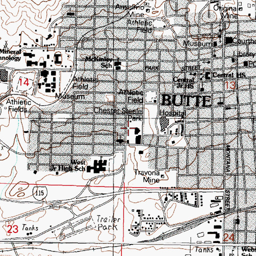 Topographic Map of Butte Radiology Associates, MT