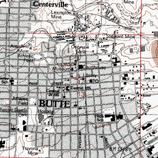 Topographic Map of Butte-Silver Bow Public Library, MT