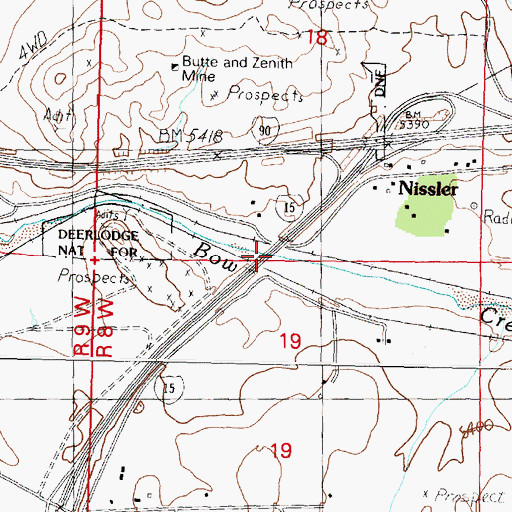 Topographic Map of Silver Bow Creek Bridge, MT
