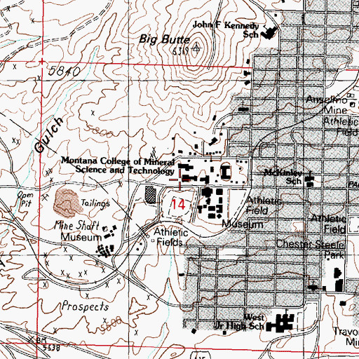 Topographic Map of Montana Tech of the University of Montana Library, MT
