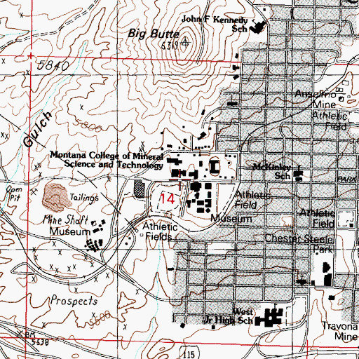 Topographic Map of Mining/Geology Building, MT