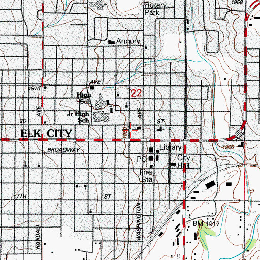 Topographic Map of First Presbyterian Church, OK