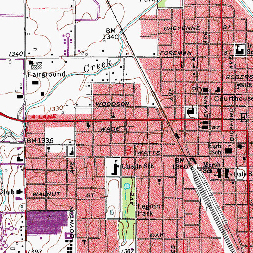 Topographic Map of Church of God-Prophecy-El Reno, OK