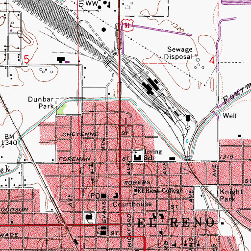 Topographic Map of El Reno Baptist Church, OK