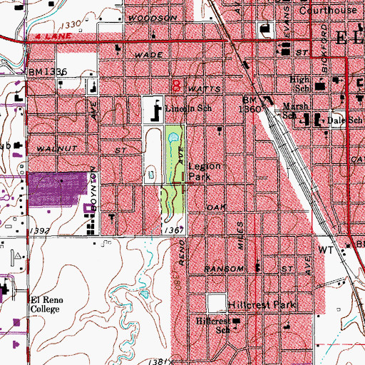 Topographic Map of El Reno First Church, OK