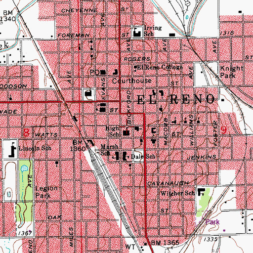 Topographic Map of First Baptist Church, OK