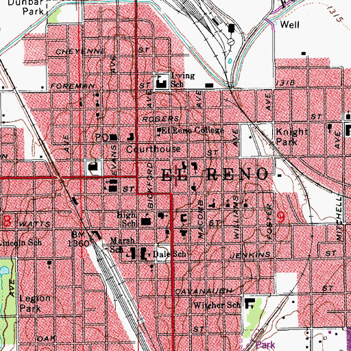 Topographic Map of First Presbyterian Church, OK