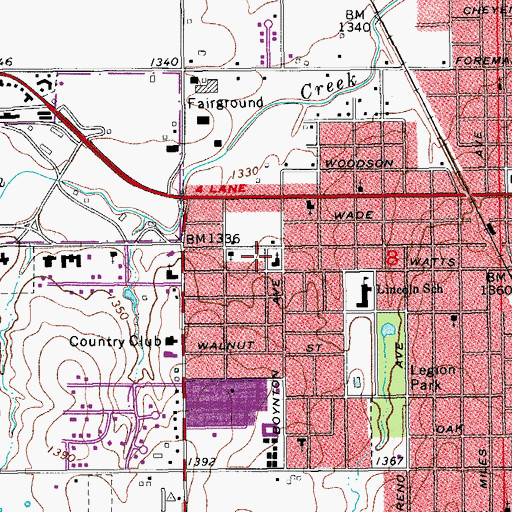 Topographic Map of Reorganzied Church of Latter Day Saints, OK