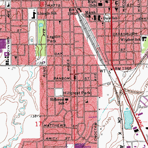 Topographic Map of Southern Heights Baptist Church, OK
