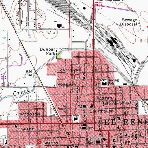 Topographic Map of Sunrise Baptist Church, OK