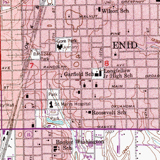 Topographic Map of Calvary Baptist Church, OK