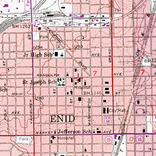 Topographic Map of First United Methodist Church, OK