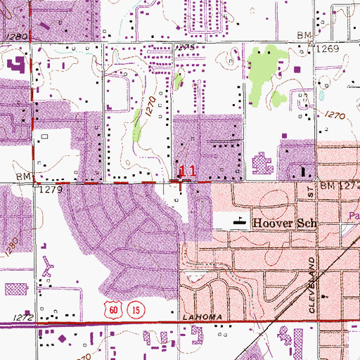 Topographic Map of Temple Baptist Church, OK